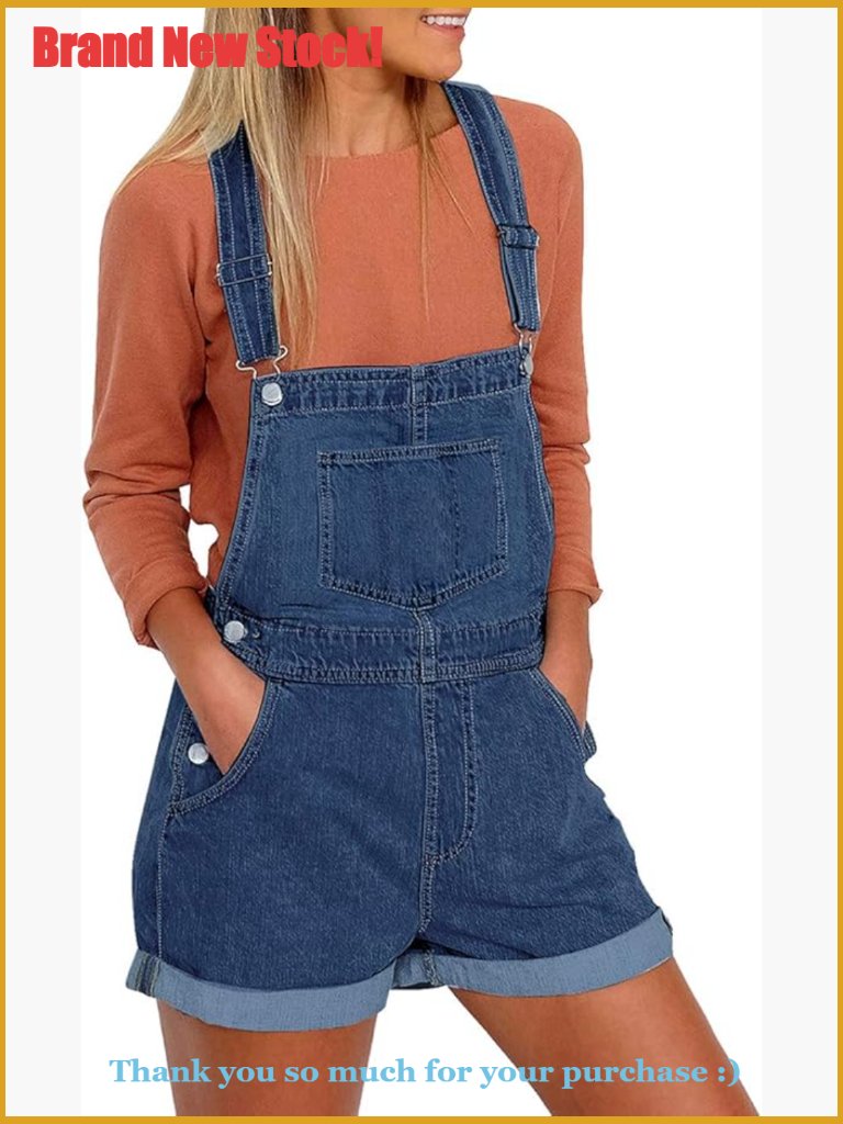 Denim Bib Overalls Shorts With Adjustable Straps And Cuffed Hem